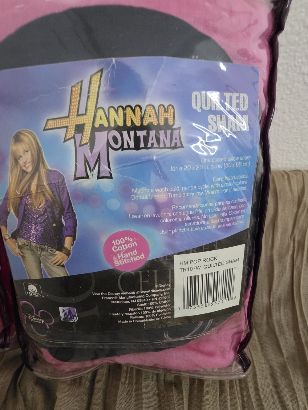 Set 2 Disney Hannah Montana Pillow Shams Pop Rock Hand Stitched 20x26 Vintage - Picture 7 of 16